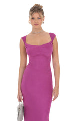 Suede Strappy Maxi Dress in Magenta