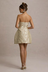 Kika | Gold Metallic Jacquard Bandeau Mini Dress