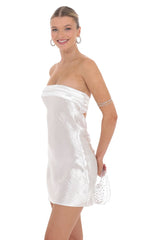 Satin Strapless Slip Dress in White