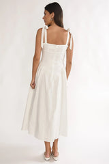 Morgana Tied Shoulder Applique Midi Dress Off White